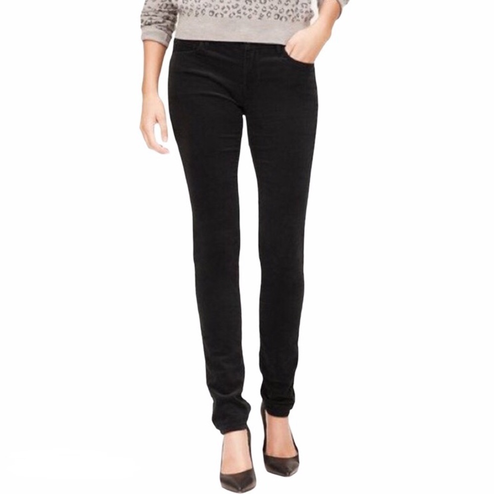 LOFT Corduroy Pants Modern Skinny Slim Solid Black Stretch Ribbed Slim Size 0